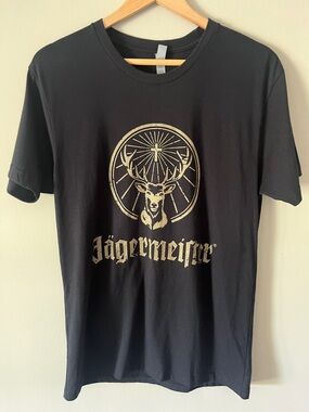 Jagermeister Black Tee with Gold Stag Emblem